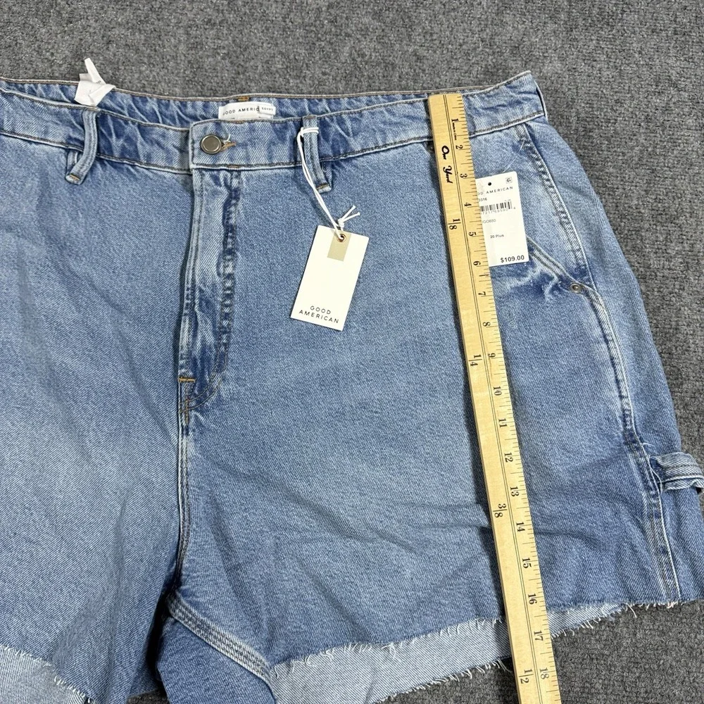 Good American Denim Long Shorts Womens 20 Blue Carpenter Raw Hem NEW
